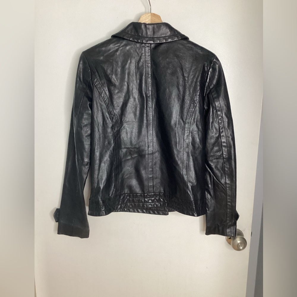 Michael Kors Double-Breasted Black Genuine Leather Jacket S - Picture 7 of 16